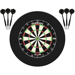 Mission Darts SU082 Axis Home Centre | Darts en dartbord complete bundel inclusief surround en oche met 2 sets darts, zwart