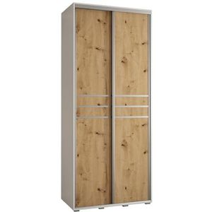 MEBLE KRYSPOL Davos 12 110 Kledingkast met twee schuifdeuren voor slaapkamer - moderne opbergkast, kledingroede en planken - 235,2x110x45 cm - Wit Artisan Silver