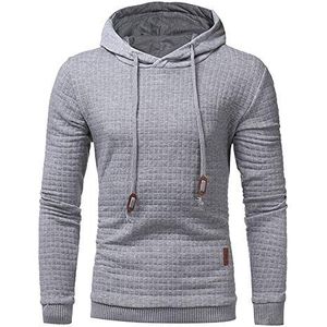 Mannen Pullover Hooded Sweatshirts Plaid Jacquard Lange Mouw Trekkoord Hipster Casual Hoodies Casual Lange Mouw Trechter Hals Plaid Jacquard Pullover Dikke Gebreide Sport Trui Hooded Sweatshirt, C-grijs, L