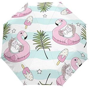 Jeansame Leuke Koe Eenhoorn Flamingo Tropische Gestreepte Vouwen Compacte Paraplu Automatische Regen Paraplu's voor Vrouwen Mannen Kid Jongen Meisje