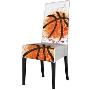 KemEng Basketbal oranje abstracte schilderachtergrond, stoelhoezen, stoelbeschermer, stretch eetkamerstoelhoes, stoelhoes voor stoelen