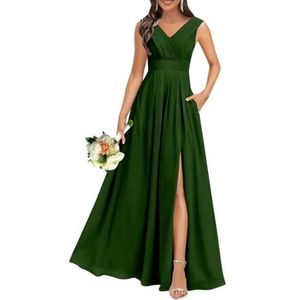 Chiffon bruidsmeisjesjurken voor dames, voor bruiloft, met split, cocktailjurk, avondjurk, baljurk, grote maten, Emerald Groen, 32