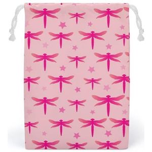 Roze Libellen Canvas Trekkoord Zakken Herbruikbare Opbergtas Gedrukt Geschenken Sieraden Case Pouch Organizer Voor Reizen Thuis