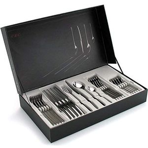 FranquiHOgar - Bestekset voor 6 personen | Vork, steak, soeplepel en dessertlepel | bestaande uit in totaal 24 delen | van roestvrij staal 18/10 | Model Trento | Servies