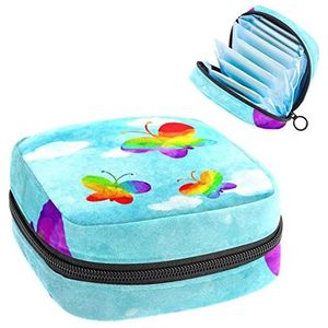 Maandverband Opbergtas, Menstruatie Cup Pouch Tampon Bag, Periode Pads Houder Organizer voor Vrouwen Meisjes, Butterfly LGBT Pride Rainbow