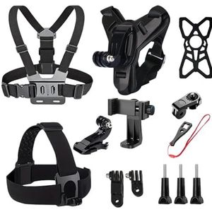 Accessoireset voor actiecamera, accessoires voor sportcamera, telefoonclip, camera-accessoires, kinspalk, fietsen, stabiele en professionele camerahouderset voor de