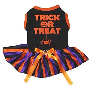 Petitebelle Halloween Trick Of Treat Pompoen Shirt Tutu Puppy Hond Jurk, Small, Zwart/Oranje Gestreept