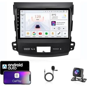 9 Inch Autoradio Compatibel voor Mitsubishi Outlander 2 2005-2012 met GPS Navigatie CarPlay Android Auto Acht-Core 4G Bluetooth WiFi MirrorLink Stuurwiel Afstandsbediening(T1 4 Core Wifi 1G+16G)