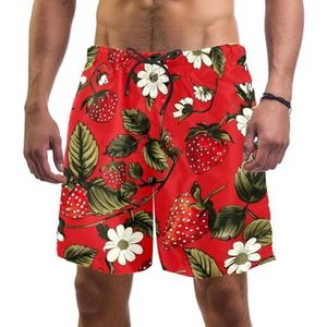 PAFEFO Nieuwigheid boardshorts voor heren, strandvakantie, feest, sneldrogende badpakken met bloemen zomer aardbeien ontwerpen, Bloemen Zomer Aardbeien, L