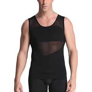 G&F Heren Compressie Shirt verbergen Gynaecomastie Body Shaper Afslanken Vest Tummy Control Shapewear (Grootte: L, Kleur: Zwart)