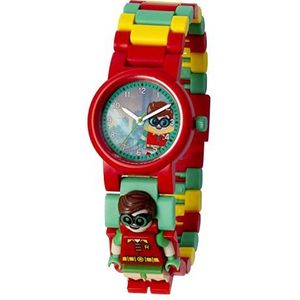 Horloge Lego Batman Movie - Robin, inclusief 12 extra armbanden schakels, Lego minifiguur geïntegreerd in de armband, analoge wijzerplaat, krasbestendig acrylglas