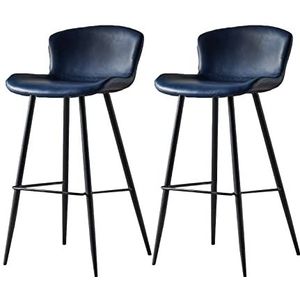 AADDFDD Barkrukken Bar Stoelen PU Lederen Barkrukken Set van 2 Thuis Keuken Bar Stoelen Eetstoelen Hoge Rug Pub Cafe Hoge Krukken met Metalen Frame Voetsteun