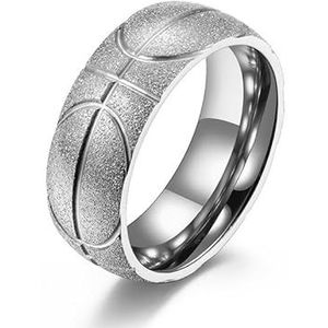 Europa en de Verenigde Staten tij mensen accessoires roestvrijstalen gravure basketbal matte ring ring fortitanium stalen beplating K goud gepersonaliseerde handsieraden (Color : Steel, Size : 9#)