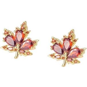Vintage esdoorn bladeren Stud Oorbellen voor vrouwen helder rood zirkoon steen Plant-Design vrouwelijke charmante Earring Piercing sieraden geschenken