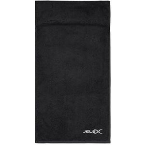 JELEX 100FIT Fitness handdoek van katoen, met anti-slip bescherming en ritszak van mesh-materiaal. Afmetingen: 90 x 45 cm, in zwart, koningsblauw, grijs, turquoise, legergroen en roze (zwart)