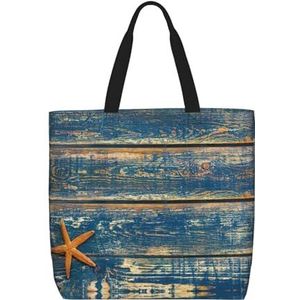 OdDdot Heldere Aqua Blauw Turquoise Print Tote Bag Voor Vrouwen Opvouwbare Gym Tote Bag Grote Tote Tassen Vrouwen Handtas Voor Reizen Sport, Oude Houten Zeester Zomer, Eén maat