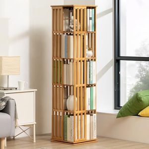 Moderne boekenplank, 360 roterende boekenplank, bamboe roterende opslag display rek, staande planken, met open design rekken voor woonkamer, studeerkamer, kantoor