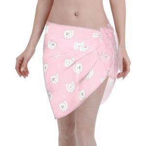 Pommeren, puppy's en puntprint, elegante strandomslagdoek, bikini-bedekking, badmodejurk, voor vrouwen, perfect voor zwembad en resort, zwart, Zwart, one size
