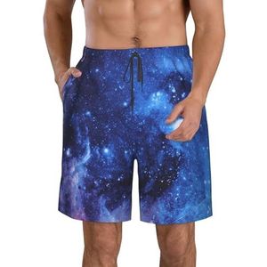 PHTZEZFC Blue Galaxy Print strandshorts voor heren, lichtgewicht, sneldrogend, zwembroek met trekkoord en zakken, Wit, S