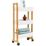 Ruimtebesparende Trolley van Bamboe - 38x20x80 Houten Rek op Wielen - Nisplank 20 cm Breed Uittre...