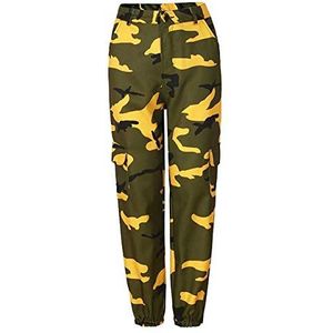 Dames Casual Sport Camo Broek Jeugd Outdoor Cargo Casual Kleding Jeans Knopen met Multi-Pocket Broek Broek, geel, M