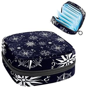 Maandverband Opbergtas,Draagbare maandverband Opbergzak,Kompas Wind Rose, Meerkleurig, 4.7x6.6x6.6 in/12x17x17 cm