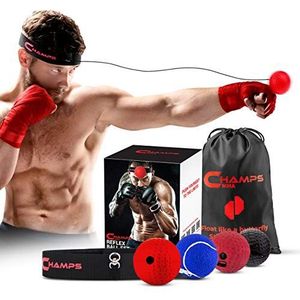 Champs MMA Boksreflexbal - Boksuitrusting Fight Speed, boksuitrusting, boksbal, ideaal voor reactiesnelheid en hand-oogcoördinatietraining, alternatief voor reflextas (set van 4)