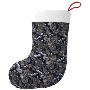 Aubnva Libellen Grijze Print Kerst Kous 17.7 inch Feestelijke Decor Voor Xmas Familie Bijeenkomsten Party Gunsten