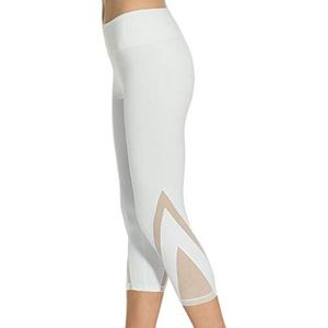 WOZOW Yogabroek voor dames, net garen, fitness, leggings, hoge taille, molton, vormend, Wit, L