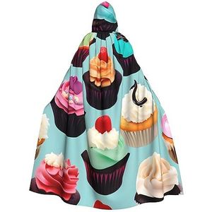 SSIMOO Kleurrijke Cupcakes Volwassen Party Decoratieve Cape,Volwassen Halloween Hooded Mantel,Cosplay Kostuum Cape