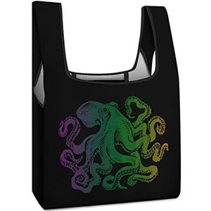 Kleurrijke Octopus herbruikbare boodschappentassen opvouwbare boodschappentassen grote vouwbare boodschappentas met lange handvatten