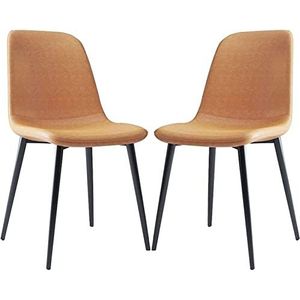 GEIRONV Leren eetkamerstoel set van 2, for balie lounge woonkamer receptie stoel met ergonomische rugleuning en metalen poten Eetstoelen (Color : Yellow, Size : 90 * 36 * 41cm)