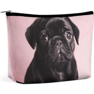 NKJJSTES Grote Capaciteit Kosmetische Zak Waterdichte Cosmetische Organisator Puppy Hond Cosmetische Accessoires Organizer voor Vrouwen/meisje, Leuke zwarte mopshond, Eén maat