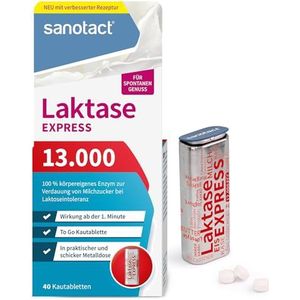 sanotact Lactase 13.000 EXPRESS (40 lactasetabletten) • Lactose tabletten met onmiddellijke werking • Bij lactose-intolerantie en melkintolerantie • Voor spontaan genieten van zuivelproducten