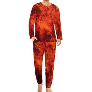 Abstracte Fire Flames Rode Camo Comfortabele Heren Pyjama Set Ronde Hals Lange Mouw Loungewear met Zakken 2XL