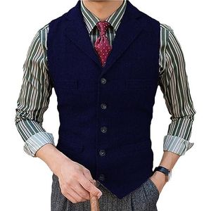 Dvbfufv Heren Kostuum Vest Revers Wol Chevrons Eenvoudige Knoopsluiting Casual Formel Zakelijk Groomman voor Bruiloft Bal Vest Navy Blue XL