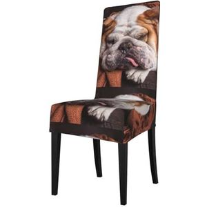 KemEng Engelse BullDogs Muilkorf Huisdieren Slapende Honden, Stoelhoezen, Stoelbeschermer, Stretch Eetkamerstoel Slipcover Seat Cover voor