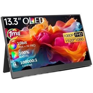 13,3'' Draagbare Monitor 1080P Gaming Monitor Computer Uitgebreid Scherm ps4 ps5 switch xbox Laptops 13,3 Inch(Eu plug)