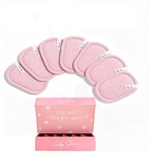 Lilly Skin Wasbare en Herbruikbare Make-up Remover Pads - Vierkante Microvezelreinigingsdoekjes voor Gezichtshuid - Doos met 7 Pads van Kunstkatoen - Poederroze