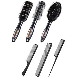 YOYEAH Set van 6 haarborstels, meerdere stijlen, kam en haarborstel voor vrouwen, mannen, thuisgebruik en reizen. Inclusief krulborstel, ronde borstelset, een