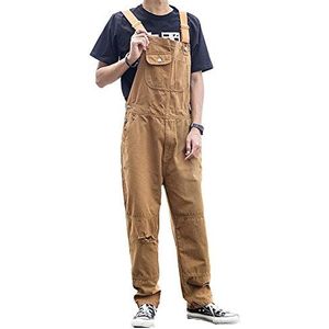 Fansu Mannen Denim Overalls Broek Tuinbroek Vintage Werk Bib Jeans Jumpsuits met Knie Pads Zakken Overall Broek Grote Taille Plus Size - groen - XL