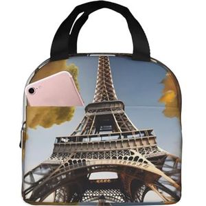 SUUNNY Cityscape Parijs Eiffeltoren Frankrijk Print Lichtgewicht geïsoleerde lunchtas Rolltop voor warmtebehoud - warm/koud eten lunch tas