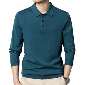 Heren herfst lange mouwen wol gemengd effen kleur pullover trui revers casual dieptepunt trui, blauw, XL