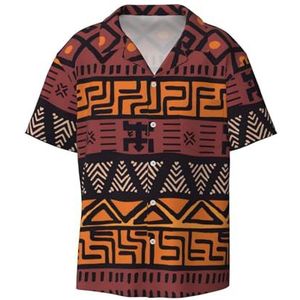 OdDdot Afrikaanse modder doek tribal print heren overhemden atletische slanke pasvorm korte mouw casual zakelijke button down shirt, Zwart, 4XL