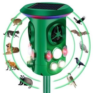 Fleau Garden Kattenverjager PRO - Dierenverjager - Ultrasoon - Zonne-energie - Marterverjager - Duivenverjager - Ongedierte verjager - Waterdicht (Groen - 360° Bescherming)