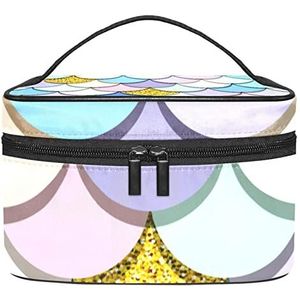 Zeemeermin schaal kleurrijke make-up organizer tas, reismake-up tas organizer case draagbare cosmetische tas voor vrouwen en meisjes toiletartikelen, Meerkleurig, 22.5x15x13.8cm/8.9x5.9x5.4in