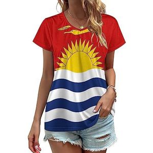 Kiribati Vlag Dames V-hals T-shirts Leuke Grafische Korte Mouw Casual Tee Tops 4XL