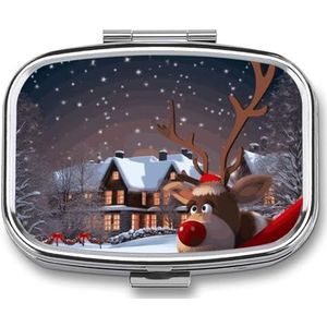 Kerst Pillendoos Geneeskunde Pil Organizer Kleine Pil Case Reizen Pil Container Draagbare Pillendoos voor Pocket 2 Compartiment Pillenhouder Pillendozen voor Reizen