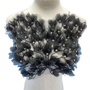 DIY Heavy Industry Nail Beads Wrapped Chest Flower Avondjurk Kostuum Accessoires for Vrouwen(black)
