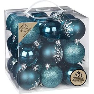 Inge-glas Kerstballen, kunststof, 6 cm, set van 27 stuks, petrol, smaragd